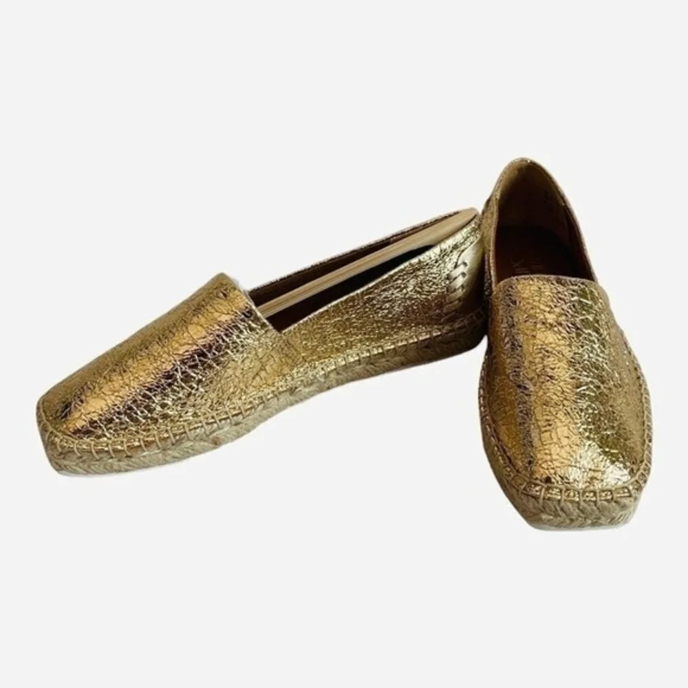 Franco Sarto Kenna Gold Crinkle Leather Espadrilles Slip On Loafers Size 5.5 NIB